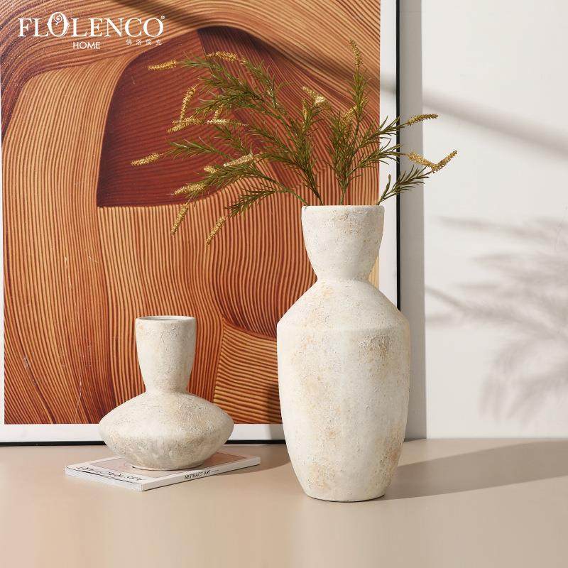 侘寂古风做旧肌理杯口陶瓷花瓶样板房民宿玄关客厅插干花艺术摆件,淘宝优惠券,粉丝福利购,淘宝优惠卷
