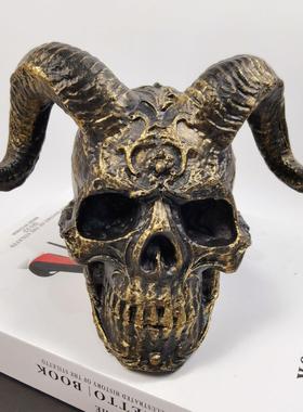 2025新品哥特式风格羊角骷髅头雕像朋克风撒旦雕塑工艺品摆件