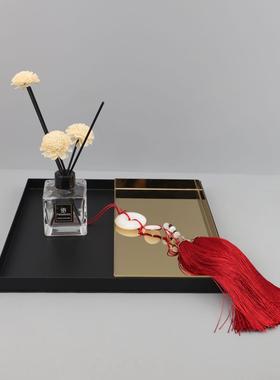 新中式创意金属托盘客厅样板间桌面书房餐厅软装饰品摆件工厂直销