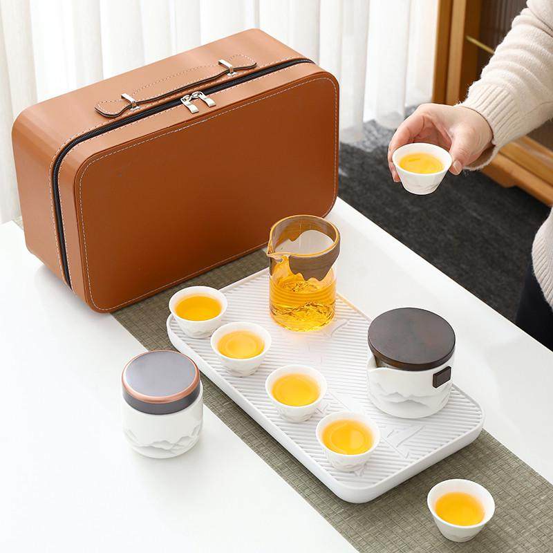 白瓷旅行茶具套装便携式快客杯车载户外露营功夫茶杯陶瓷泡茶壶,淘宝优惠券,粉丝福利购,淘宝优惠卷