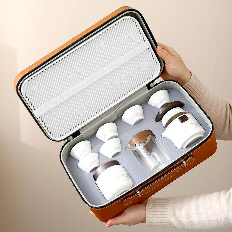 白瓷旅行茶具套装便携式快客杯车载户外露营功夫茶杯陶瓷泡茶壶,淘宝优惠券,粉丝福利购,淘宝优惠卷