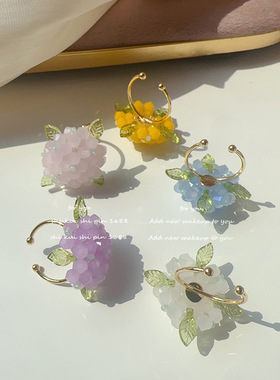 璀璨柔光感系水晶绣球花开口戒指森系小清新减龄田野风指环女