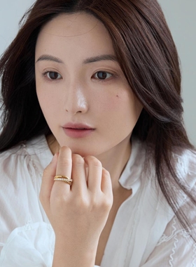 亮熙流光系列多层交叉锆石戒指小众精致高级设计感金色开口戒