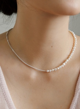 亮熙珠语系列双生珍珠项链简约高级感925银拼接珍珠锁骨链
