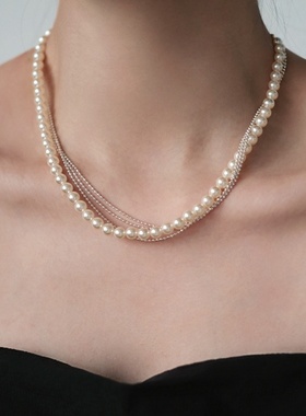 亮熙玲珑珠韵系列多层次珍珠满天星项链小众轻奢设计感锁骨链