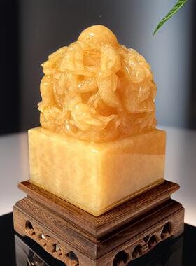 天然ZID玉玺摆件色关玉玺米九龙玩雕刻名称海珠办公室装饰财富印