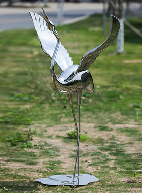 极速展翅飞翔不锈钢仙鹤水池装饰摆饰大型雕塑城市园林景观户外工