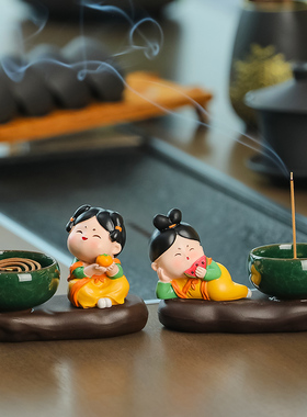 极速创意唐仕女禅意新中式茶桌茶宠桌面香炉香薰小摆件香托线香插