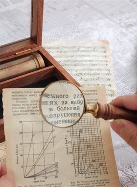 印度进口黄铜复古放大镜望远镜指南针套装木盒手工制怀旧拍摄道具