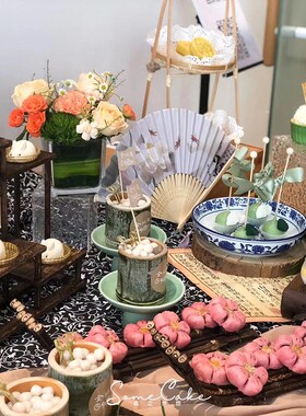 好货中秋节装饰摆件甜品台桌面商务茶歇摆盘氛围感创意设计