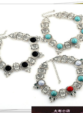 极速欧美夸张颈链首饰货源个性复古绿松石大布小店爆款 项链新品