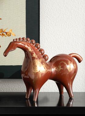 新中式金红色鎏马CTB-2488陶瓷装式品摆件宋美学客厅饰酒柜桌面高