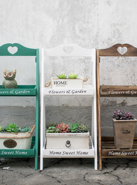 田园花架子阳台装饰客厅落地式实木多肉绿萝置P物架室内花盆多层