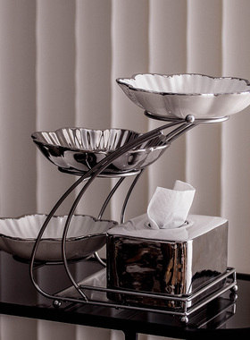 玄关入户托盘装饰品摆件家居饰品D轻奢果盘多层茶几客厅桌面收纳