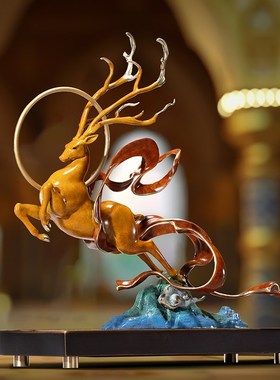 朱炳仁铜 鹿王金鸿 鹿酒柜装饰品客厅办公桌面家居乔迁礼品