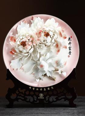 牡丹瓷乔迁客厅电视柜桌面摆件家居装饰品玄关送老师高档陶瓷礼品