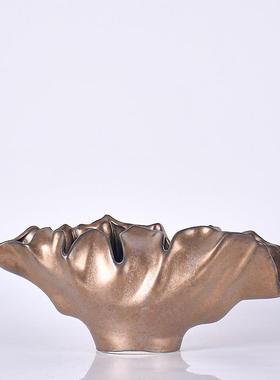 现代简约金属釉异型花瓣陶瓷摆件抽象软装饰品玄关客厅摆件陶瓷