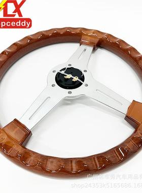 热销14寸ABS桃木款汽车改装复古方向盘竞技赛车通用孔距70mm