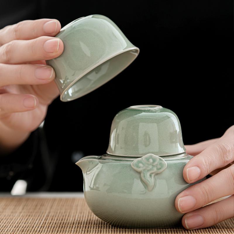 如意手抓壶快客杯一壶二杯户外旅行茶具便携包车载功夫泡茶小套装 - 图0