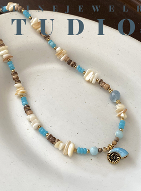 「海螺」蓝色多巴胺夏季锁骨链吊坠颈链精致小饰品