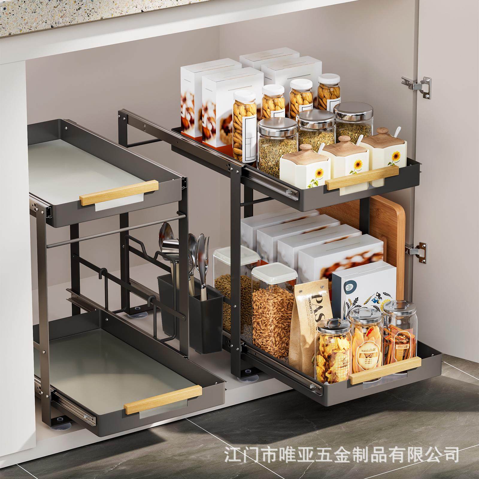 厨房碗盘收纳架碗碟拉篮置物架橱柜内沥水抽拉碗篮内置碗架刀叉,淘宝优惠券,粉丝福利购,淘宝优惠卷