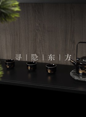 茶室博古架茶柜装饰中古风琉璃器千里江山装饰画艺术