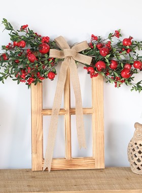 木窗家居客厅装饰摆件玄关新年房间摆设布置创意仿真石榴木窗饰品