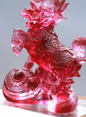 琉璃麒麟招财风水摆件一对居家客厅办公摆放桌面装饰乔迁新居送礼