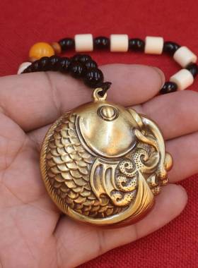 黄铜锦鲤文玩手把件伴手礼盘玩玩具鱼跃龙门桌面小摆件年年有余