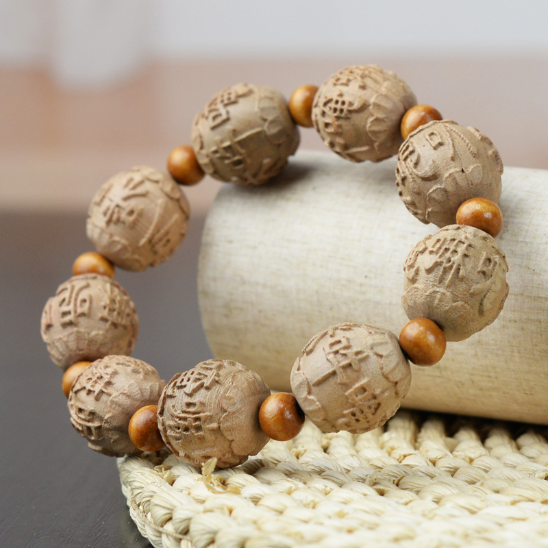 桃木手链手镯男女士手串手链佛珠圆珠汽车档位饰雕刻六字真言 - 图1