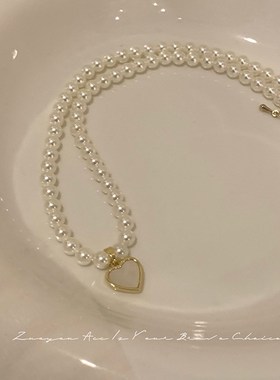 高端珍珠项链年轻款高品质玻璃珠爱心女轻奢小众高级感锁骨链颈链