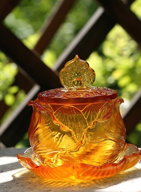 家用佛堂七宝琉璃供佛观音大悲圣水杯贡杯古法琉璃宝相莲花供水杯