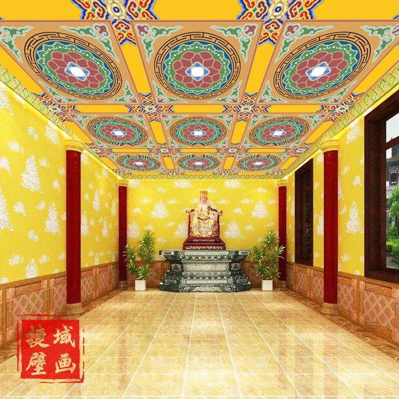 天花板城墙民族坛布荷花藏式壁画莲墙纸壁纸唐卡金色吊顶佛堂酒店,淘宝优惠券,粉丝福利购,淘宝优惠卷