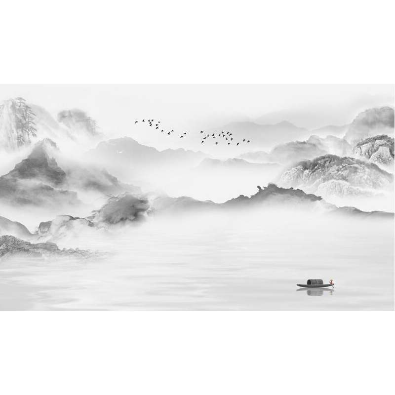 现代水墨无缝影视墙壁纸新背景中式电视客厅壁画沙发意境墙布山水,淘宝优惠券,粉丝福利购,淘宝优惠卷