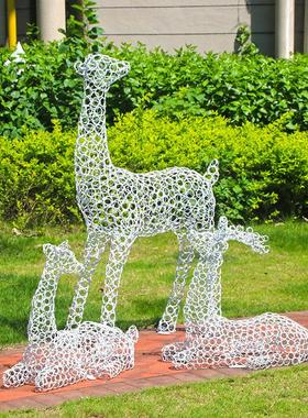 户外镂空金属网铁艺梅花鹿摆件不锈钢丝发光地产园林景观草坪小品