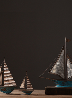 速发美式件公铁艺帆船摆复前台办古室桌面装饰品酒柜卧室样板房间