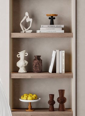 速发侘寂风高级感小众软装饰品日式复古花瓶民宿酒店美式原木柜子