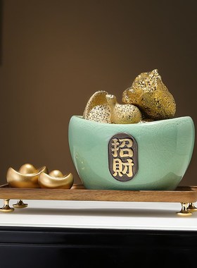 速发新中式聚宝盆元宝摆件客厅酒柜办开室桌面招财猫装饰乔迁业公