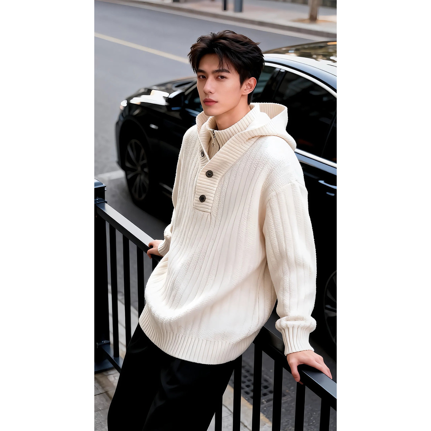 马年本命年红色男士高领毛衣冬季假两件v领针织衫高级感连帽卫衣,淘宝优惠券,粉丝福利购,淘宝优惠卷