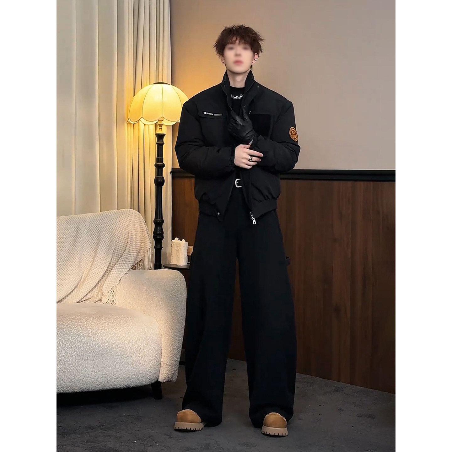 美式复古硬核骑兵棉服男模高级感穿搭套装冬季廓形弯刀阔腿牛仔裤,淘宝优惠券,粉丝福利购,淘宝优惠卷