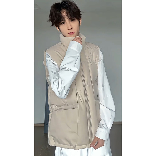 米灰色立领轻薄羽绒马甲男冬季可外穿保暖棉服背心青少年坎肩外套 - 图2