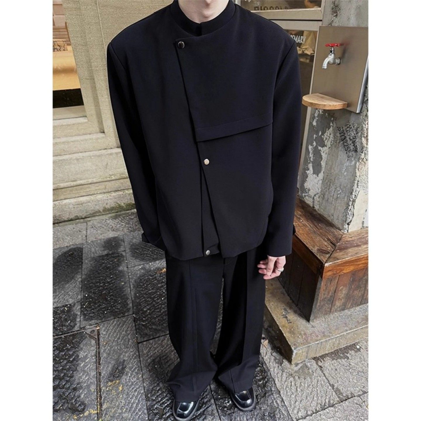 新中式斜门襟垫肩解构西装男套装青少年18岁成人礼服短款休闲西服,淘宝优惠券,粉丝福利购,淘宝优惠卷