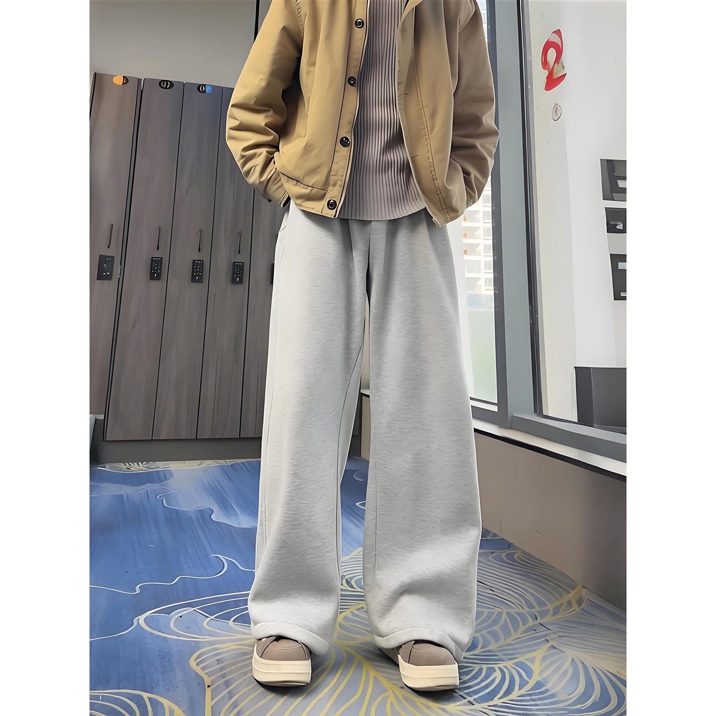 灰色垂感弯刀卫裤男款秋冬美式复古加绒阔腿裤cleanfit运动休闲裤,淘宝优惠券,粉丝福利购,淘宝优惠卷