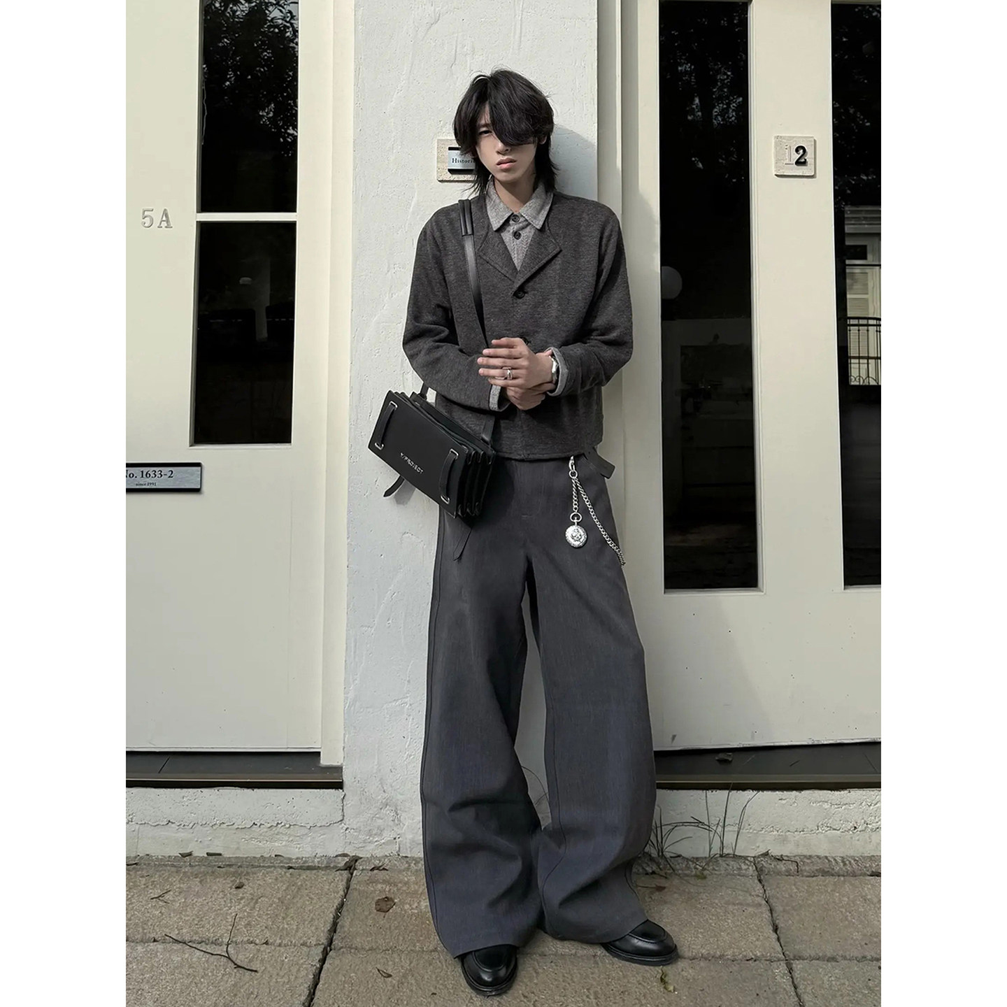 高智感老钱风假两件针织开衫毛衣男生酷帅穿搭套装垂坠感弯刀西裤,淘宝优惠券,粉丝福利购,淘宝优惠卷