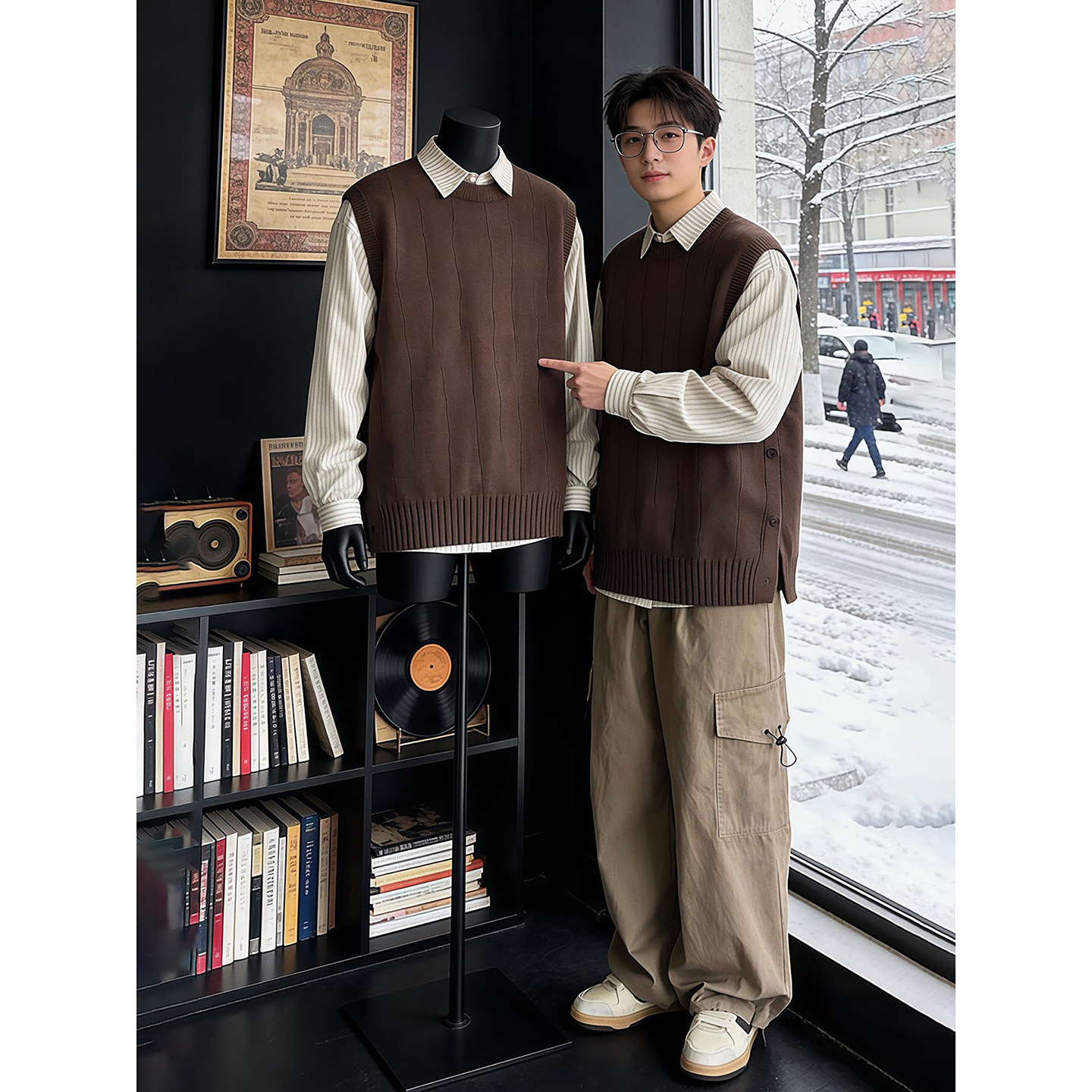 美拉德咖啡色针织背心男款侧开叉叠穿无袖马甲老钱风高级感毛线衣,淘宝优惠券,粉丝福利购,淘宝优惠卷