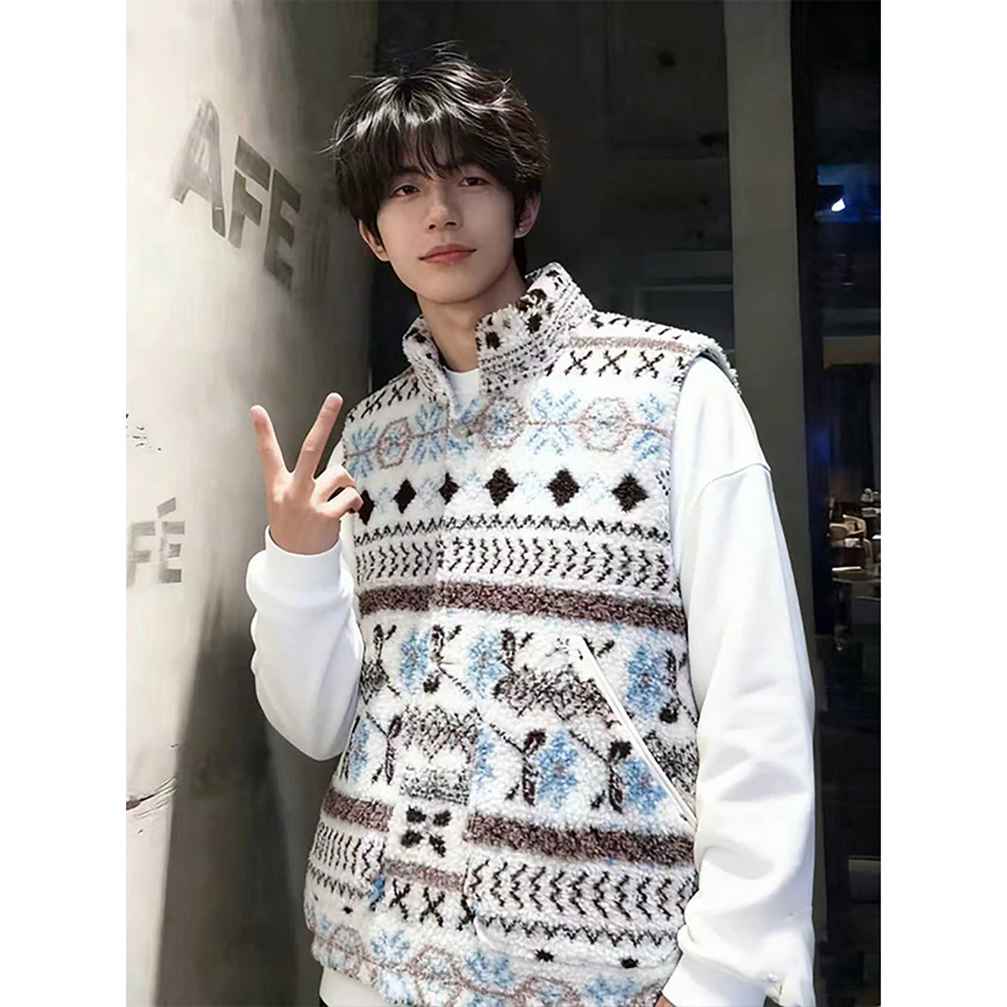 美式复古双面穿工艺拼接设计马甲男女冬季摇粒绒加厚保暖棉服外套,淘宝优惠券,粉丝福利购,淘宝优惠卷