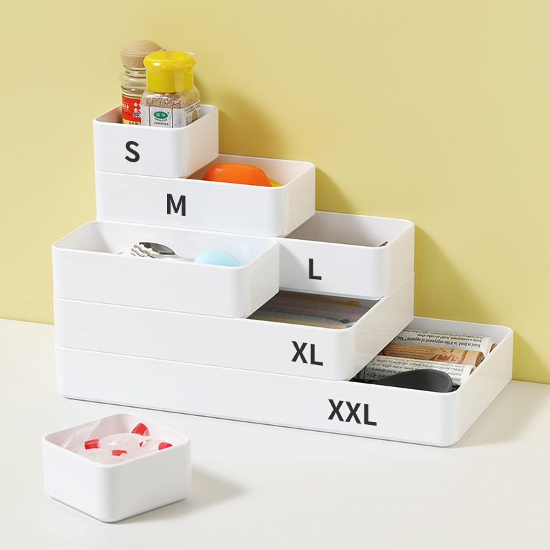 白色可叠收纳盒h分类整理分格桌面小文具盒长方置物盒加厚塑料829 - 图0