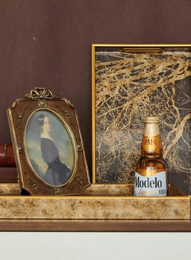 欧式轻奢金色长方形透明底t茂密树枝托盘摆件样板间客厅收纳盘装