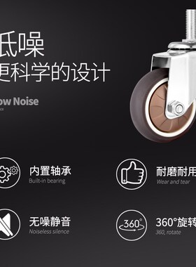 3寸M10M12螺丝牙杆全静音TPR橡胶万向轮医疗家具货架轴承刹车轮子