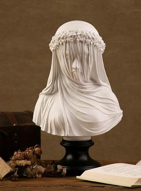 哥特式雕塑斗篷女人雕像半身像戴面纱的女士艺术家居装饰精品